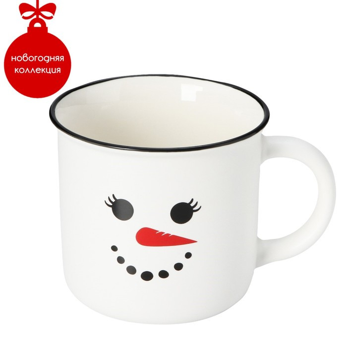 Кружка фарфоровая Доляна «Новый год. Снеговик», 380 мл, цвет белый фото 1 &mdash; Posudio