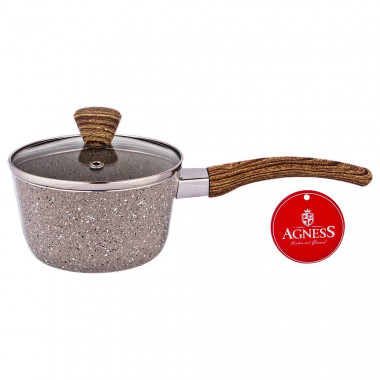 Ковшик с антиприг. покрытием и стекл. крышкой 600мл.AGNESS &mdash; Posudio