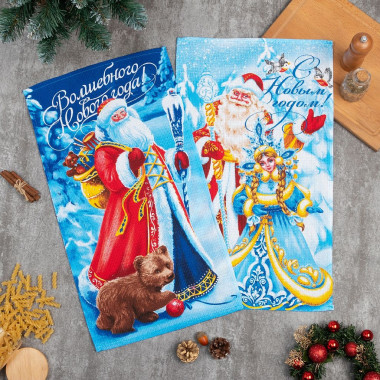 Набор кухонных полотенец Доляна «Волшебного Нового года» 35х60см-2шт, 100% хл &mdash; Posudio