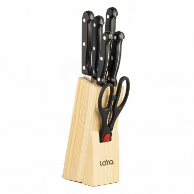 LARA 05-53 Набор ножей 7 предметов ДЕРЕВЯННАЯ ПОДСТАВКА 5ножей+ножницы — Posudio
