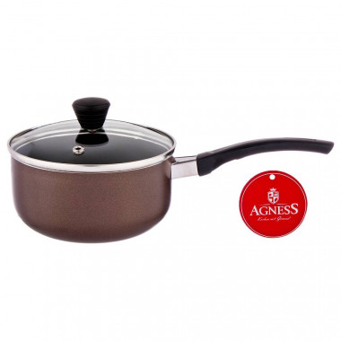 Ковшик с антиприг. покрытием и стекл. крышкой 1000мл.AGNESS &mdash; Posudio