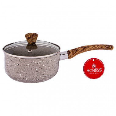 Ковшик с антиприг. покрытием и стекл. крышкой 1000мл.AGNESS &mdash; Posudio