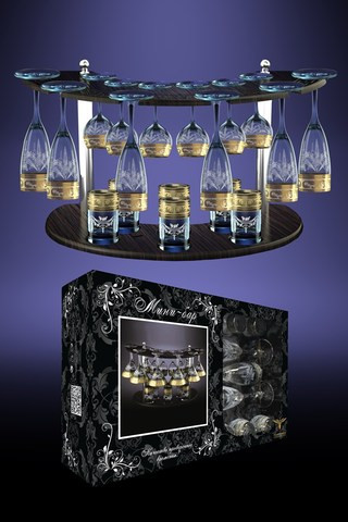 Набор с барной стойкой 19пр. с рис. &quot;Русский узор&quot; (Гусь Хрусталь) — Posudio