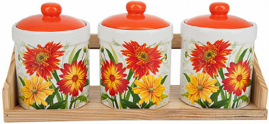 Банки для сыпучих продуктов, на подставке, 3 шт 450 мл, Polystar Collection &quot;Золотая Серена&quot; PSL2520641 — Posudio