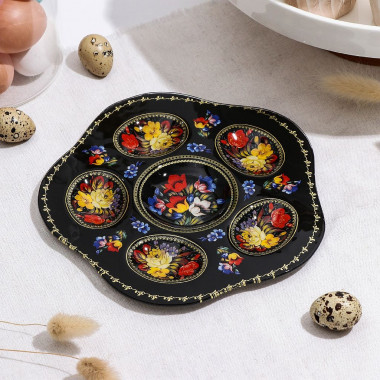 Подставка для яиц 5 ячеек &quot;Жостовская роспись&quot;  18x18 см — Posudio