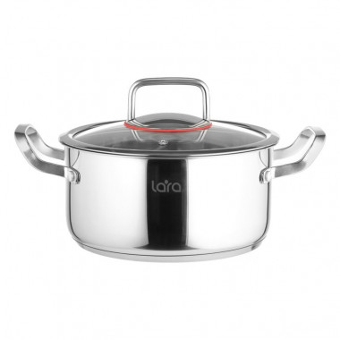 Кастрюля нерж (Prima )1.5л. капсул индукц дно, крышка  стекл. LR02-500 — Posudio