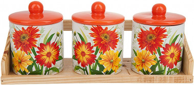 Банки для сыпучих продуктов, на подставке, 400 мл, 3 шт, Polystar Collection &quot;Золотая Серена&quot; PSL2520642 — Posudio