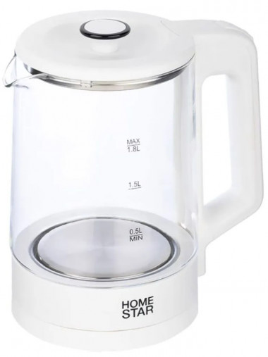 Чайник Homestar HS-1008(1,8л) стекло, белый &mdash; Posudio