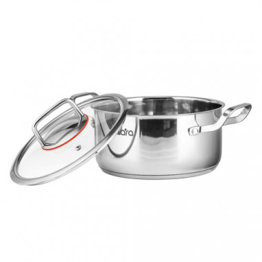 Кастрюля нерж (Prima ) 2,0л. капсул индукц дно, крышка  стекл. LR02-501 — Posudio