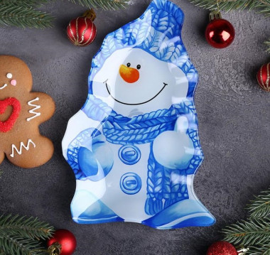 Блюдо сервировочное Доляна «Снеговик в голубом», 22×15×2 см — Posudio