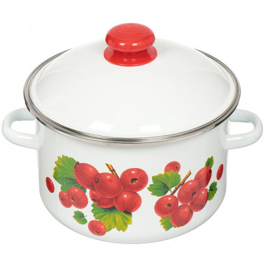 Кастрюля цилиндр с ободком, белая, декор  Калина красная 4л. — Posudio