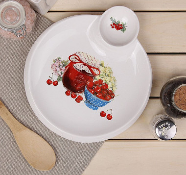 Блюдо круглое с соусником "Вишневое варенье" 22,5х20х2 см &mdash; Posudio