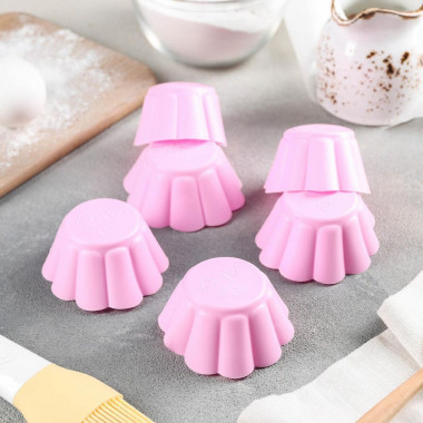 Набор форм для выпечки, 6 шт, 7х3 см "Ромашки", цвета МИКС &mdash; Posudio