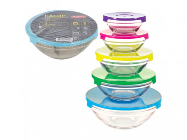 Набор из 5 стеклянных мисок с крышками INSALATO (150/210/360/510/920мл) — Posudio