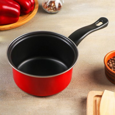 Ковш Доляна «Услада», 1 л, d=15,5 см, пластиковая ручка, антипригарное покрытие, цвет МИКС &mdash; Posudio