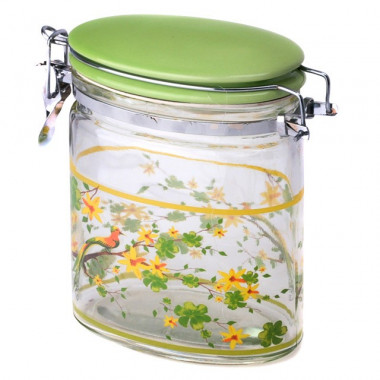 Банка стекл. овал. с кер. крыш. 470мл (Paradise Bird) &mdash; Posudio