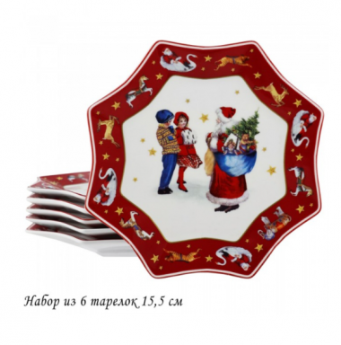 Набор из 6 тарелок 15,5см НОВЫЙ ГОД в под.уп.(х24)Фарфор 305-188 — Posudio