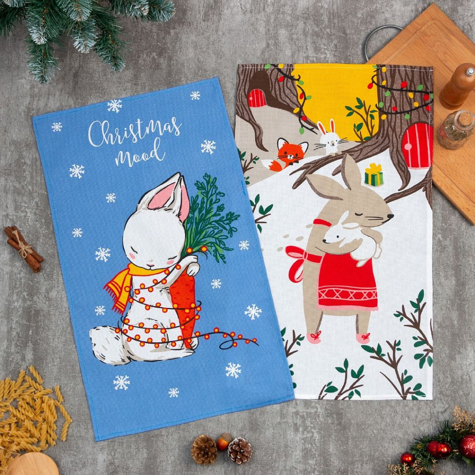 Набор кухонных полотенец Доляна Christmas mood 35х60 см - 2 шт, 100% хл фото 1 &mdash; Posudio