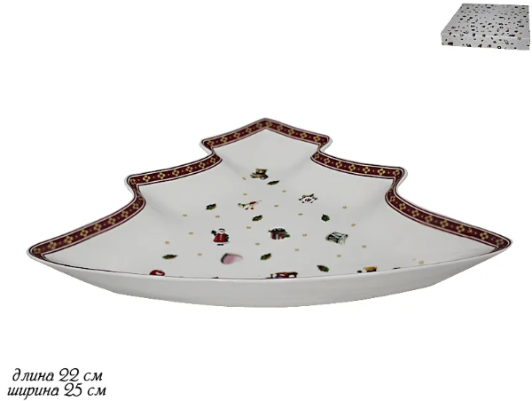 Блюдо ЁЛКА 25,5х21см НОВЫЙ ГОД в под.уп.(х24) Фарфор 105-623 фото 1 &mdash; Posudio