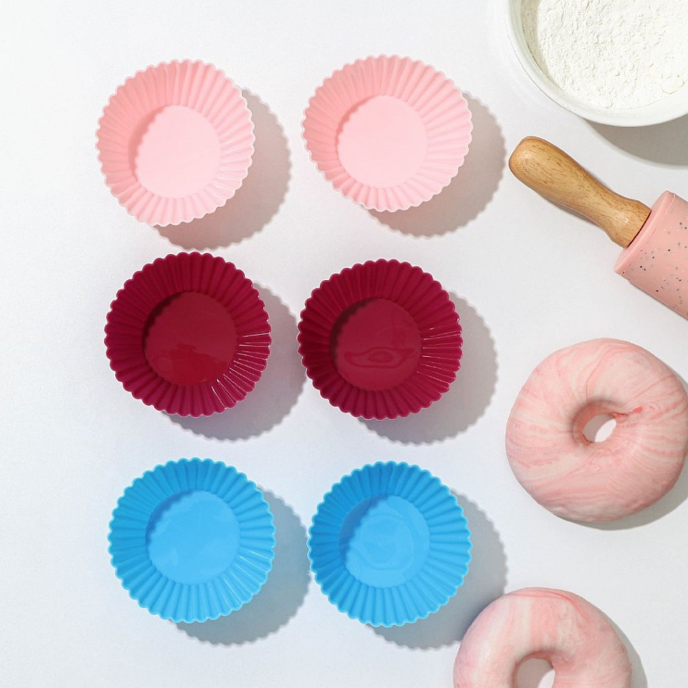 Набор форм для выпечки, 6 шт, 7х4 см "Риб.Круг", цвета МИКС фото 1 &mdash; Posudio