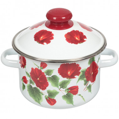 Кастрюля цилиндр с ободком, черная ПИОНЫ 2л. — Posudio