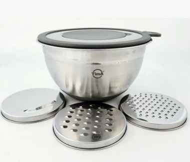 Миска с прозрачной крышкой с терками  TimA  (3шт.) и силик. дном 16см. 1,6л. МКТ-16 &mdash; Posudio