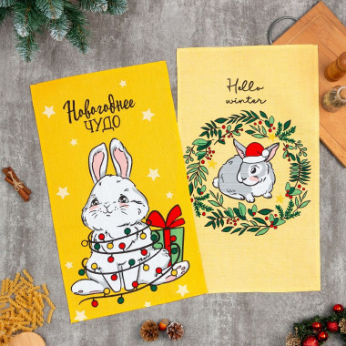 Набор кухонных полотенец Доляна «Новогоднее чудо» 35х60 см - 2 шт, 100% хл &mdash; Posudio