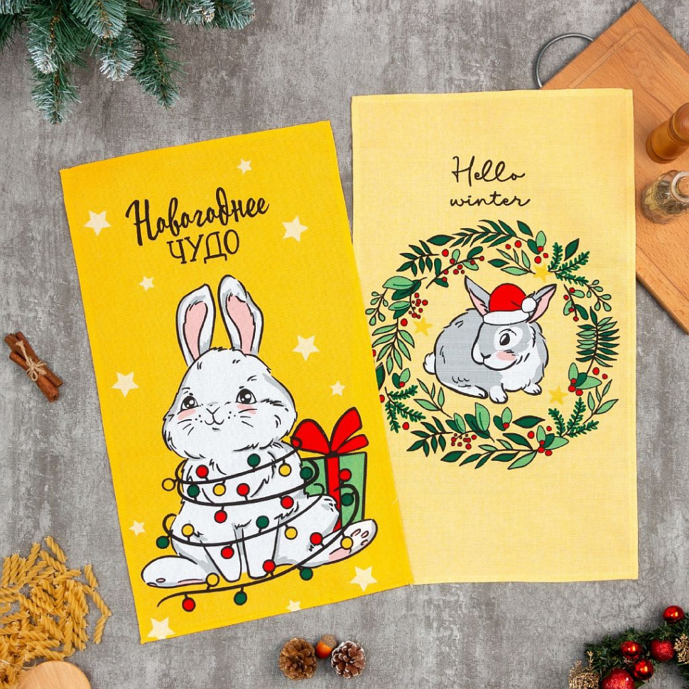 Набор кухонных полотенец Доляна «Новогоднее чудо» 35х60 см - 2 шт, 100% хл фото 1 &mdash; Posudio