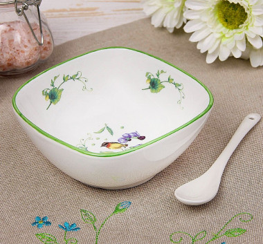 Салатник с ложкой "Зеленый сад" 250 мл, 11,5х5 см &mdash; Posudio