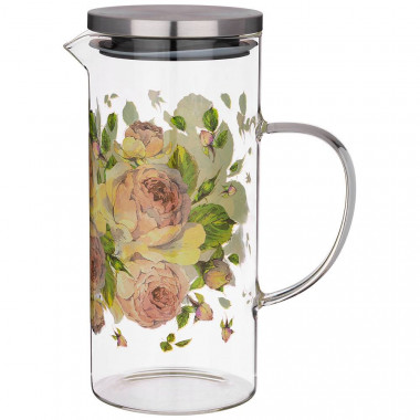 Кувшин &quot;ВИНТАЖ.ПИОНЫ&quot; 1400мл. жаропрочное боросиликатное стекло — Posudio