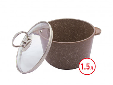 Кастрюля 1,5л со стек.крыш. Гранит браун (Деко), КС-150ВВ — Posudio