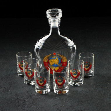 Набор питьевой «Герб СССР», 7 предметов: штоф 500 мл, 6 стопок 50 мл — Posudio