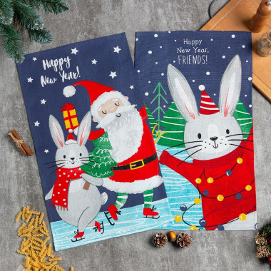 Набор кухонных полотенец Доляна New Year couple 35х60 см - 2 шт., 100% хл &mdash; Posudio