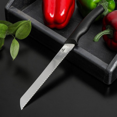 Нож Доляна «Грайм» для хлеба, лезвие 17,5 см, цвет чёрный — Posudio