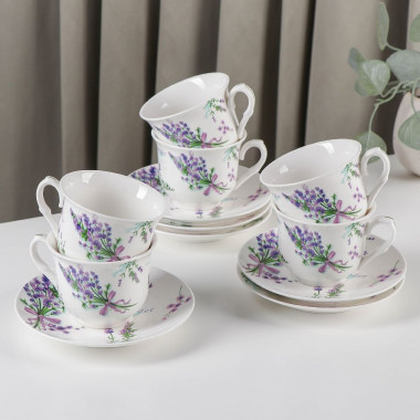 Сервиз чайный керамический Доляна «Лаванда»,12 предметов: 6 чашек 220 мл, 6 блюдец &mdash; Posudio