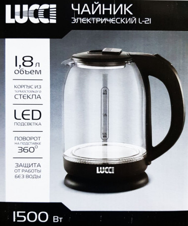 Чайник Lucci L-21 электрический (1,8 л) стекло черный — Posudio