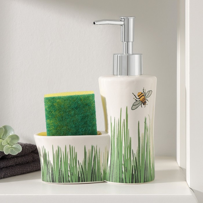 Дозатор для моющего средства с подставкой для губки Доляна «Травка», 250 мл фото 1 — Posudio