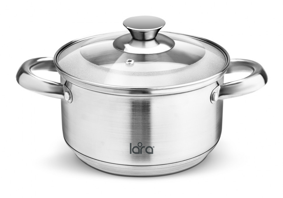Кастрюля нерж 18х10,5см, 2,7л, индук дно, все типы плит, LARA ЧИКАГО, LR02-772 фото 1 — Posudio