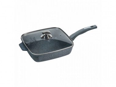 Сковорода 24*24см.&quot;Premium&quot;(grey) несьемной ручкой и стекл. крышкой — Posudio