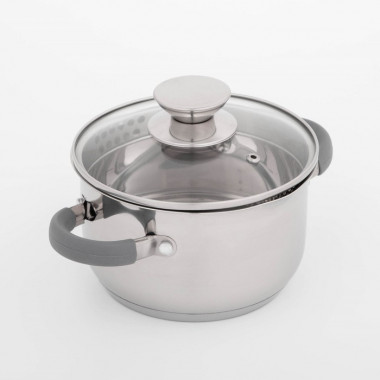 Кастрюля Magistro Tefida, 1,7 л, крышка-дуршлаг, носик для слива, капсульное дно &mdash; Posudio