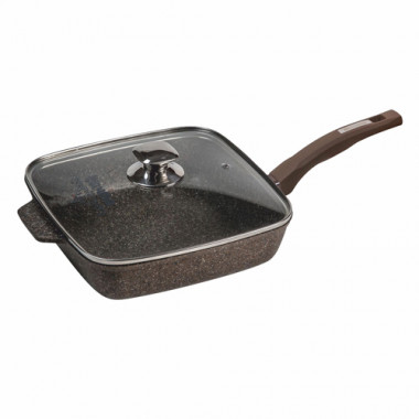 Сковорода 24*24см.&quot;Premium&quot;(mokko) несьемной ручкой и стекл. крышкой — Posudio