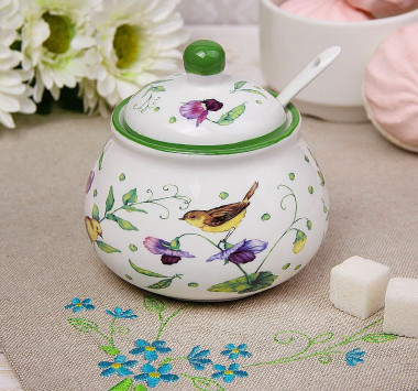 Сахарница с ложкой &quot;Зеленый сад&quot; 320 мл, 10x9 см — Posudio