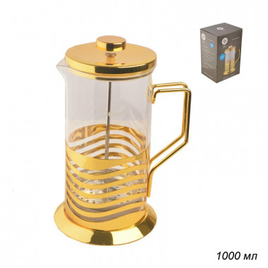 Френч-пресс из стекла и стали золотого цвета — Posudio
