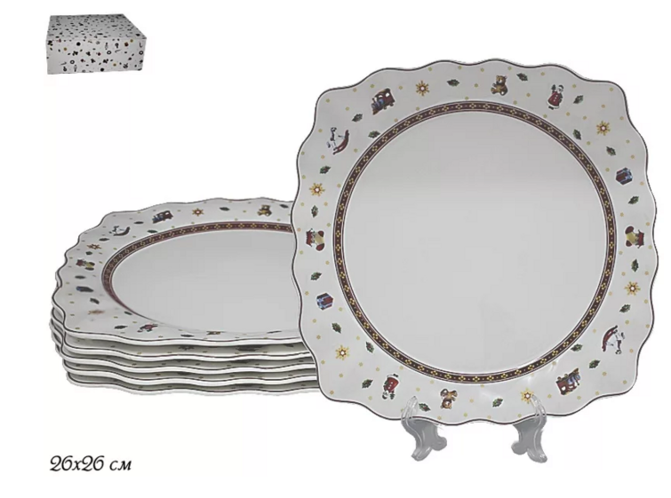 Набор из 6 тарелок 26см. НОВЫЙ ГОД в под.уп.(х6) Фарфор 105-615 фото 1 — Posudio