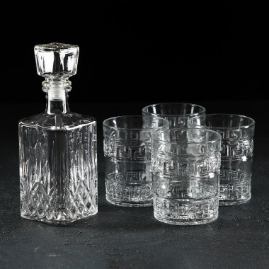 Набор штоф «Оптика», 500 мл, стакан «Крист», 350 мл, 4 шт, МИКС — Posudio