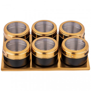 Набор для специй 7пр. &quot;ЧЕРНОЕ ЗОЛОТО&quot; на магнитах+метал. — Posudio