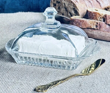 Масленка с ножом в под.уп.(х24)Стекло 200-109 — Posudio