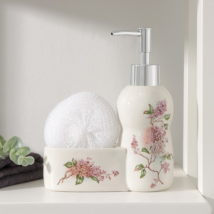 Дозатор для моющего средства с подставкой для губки Доляна «Сакура», 300 мл фото 1 — Posudio