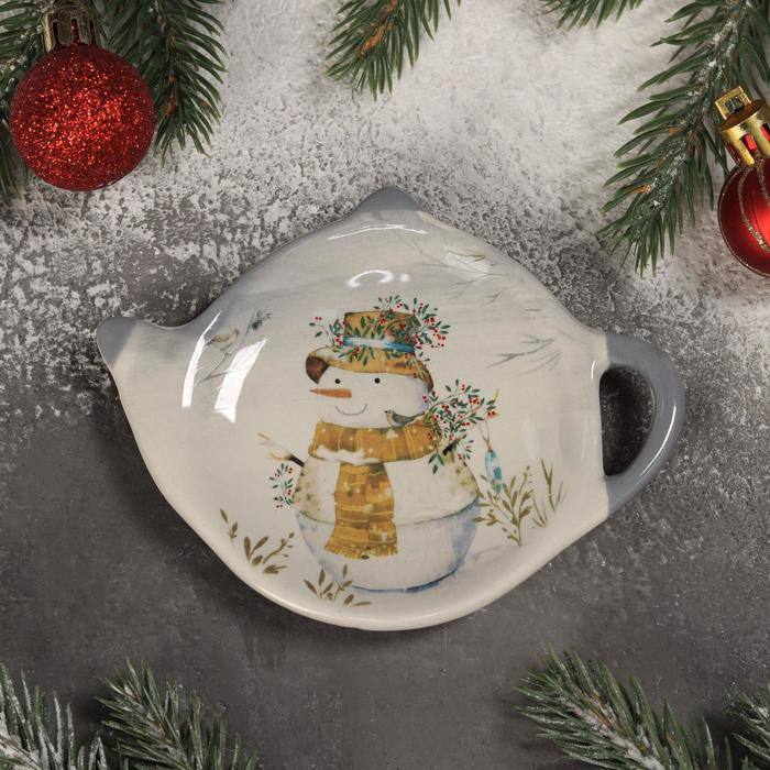 Подставка под чайный пакетик Доляна «Рождественский снеговик», 12×8,4×1,5 см фото 1 — Posudio