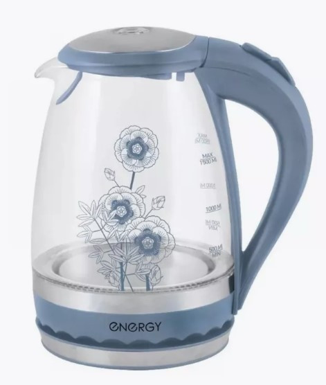 Чайник ENERGY E-279 синий (1,5 л, диск), стекло фото 1 — Posudio